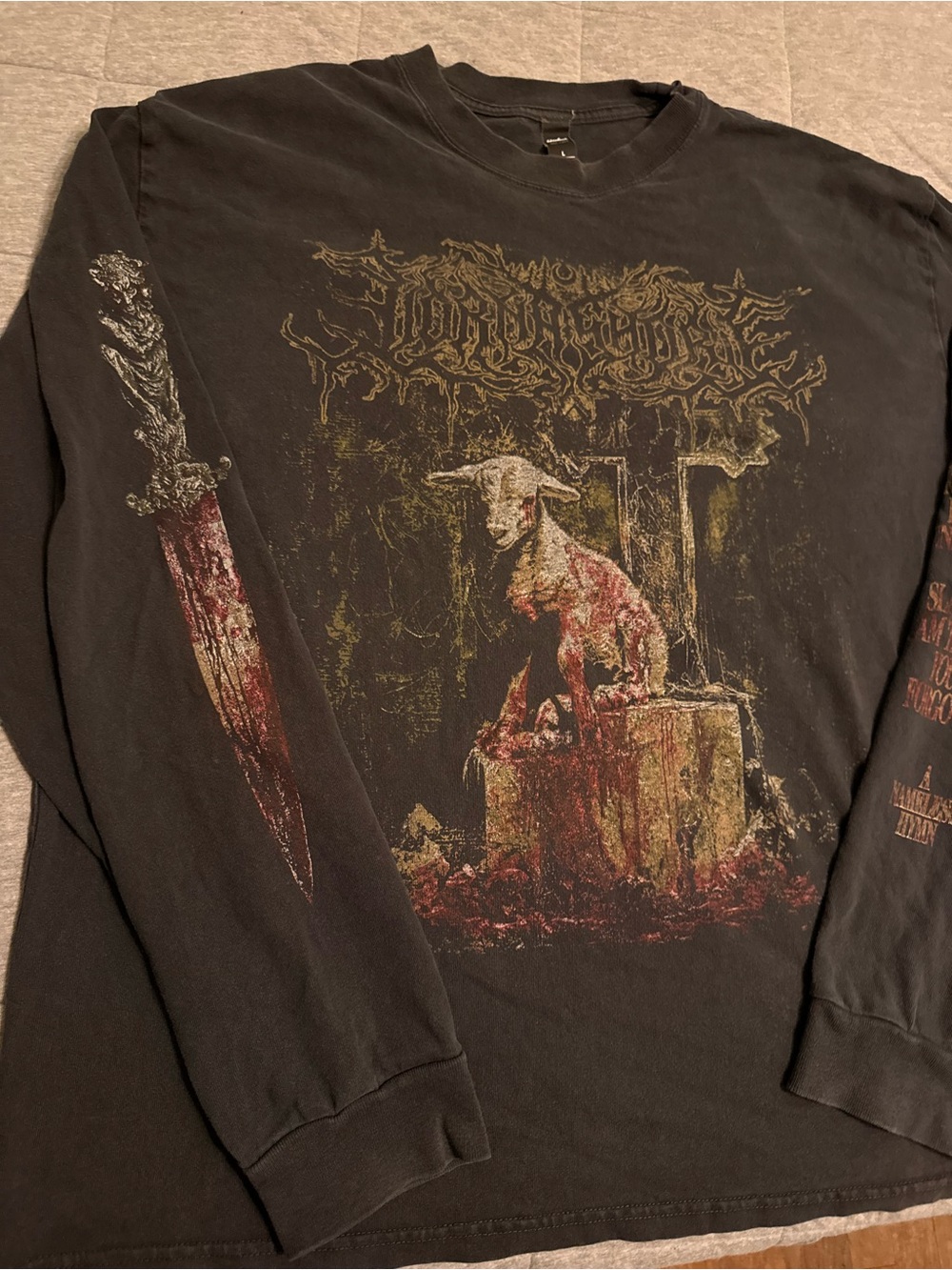 Lorna Shore TourBlack Graphic Long-Sleeve Men's Shirt with Distressed Goat Print - Picture 2 of 7